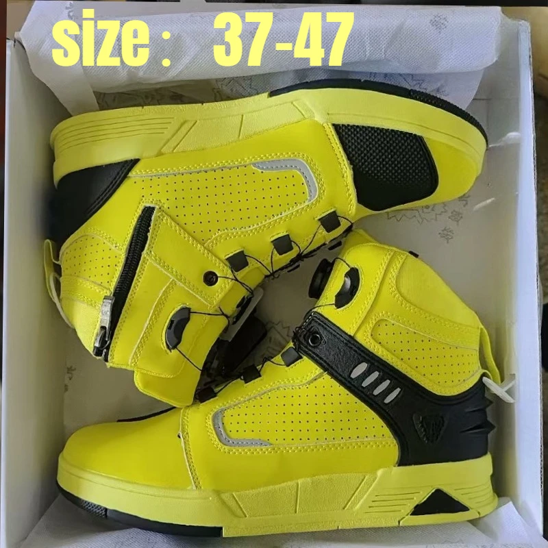 

37-47 Men Motorcycle Boots Microfiber Leather Riding Shoes Anti Slip Adventure Racing Biker Boots All Season