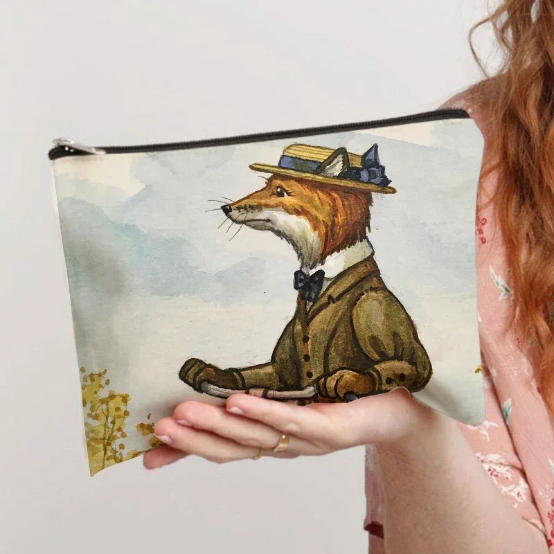 Fox and rabbit Cosmetic Bag Make up Pouch Women Fashion Toiletry Organizer Storage Bag for Travel Colorful Trendy Lady Gift