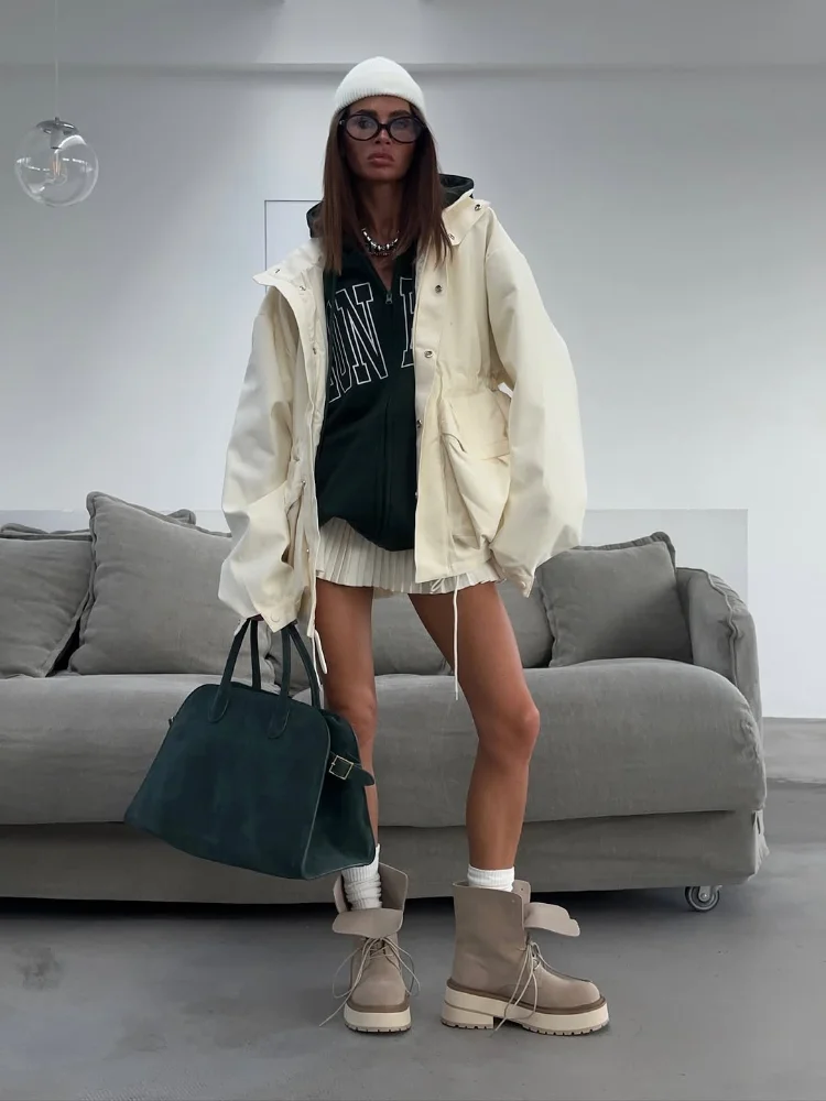 

Шикарная короткая куртка с лацканами и шнурком, женская однотонная однобортная куртка большого размера с талией, модное уличное пальто 2025 года