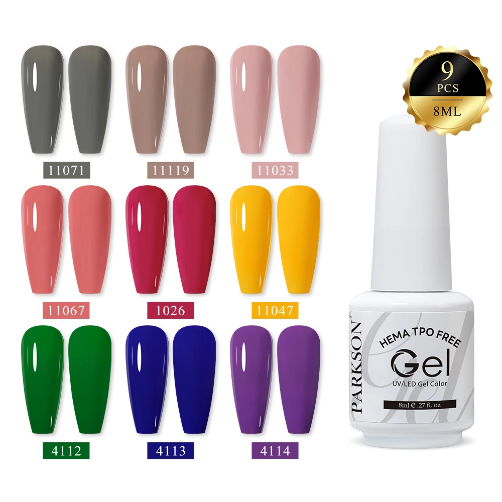 Parkson 9pcs Gel Nail Polish Set HEMA TPO Free Coffee Brown Red Semi Permanent Soak Off UV Gel Varnish For Winter Nail Supplies