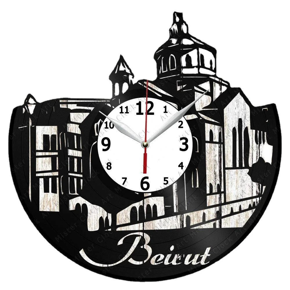 

Beirut Skyline Vinyl Record Wall Clock Home Art Decor Unique Design Handmade Original Gift Vinyl Clock Black Exclusive Clock Fan