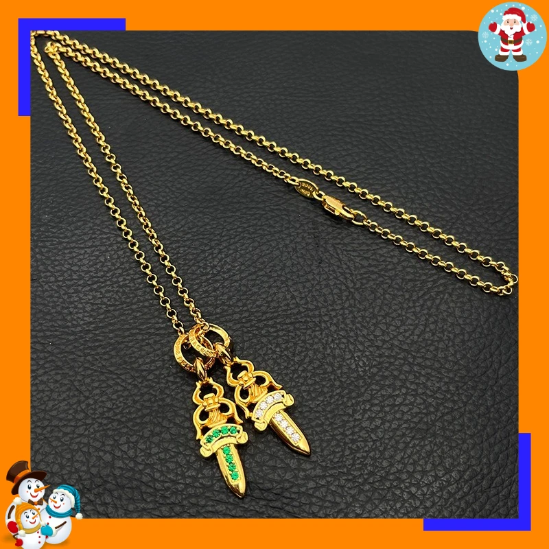 Premium Sense Gold Diamond-encrusted Double Sword Necklace American Classic Pendant Men's and Women's Personalized Stacking Jewe