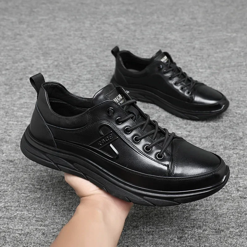

New Men Genuine Leather Casual Sport Shoes Cool Flat Leisure Shoes Slip-on Sneakers