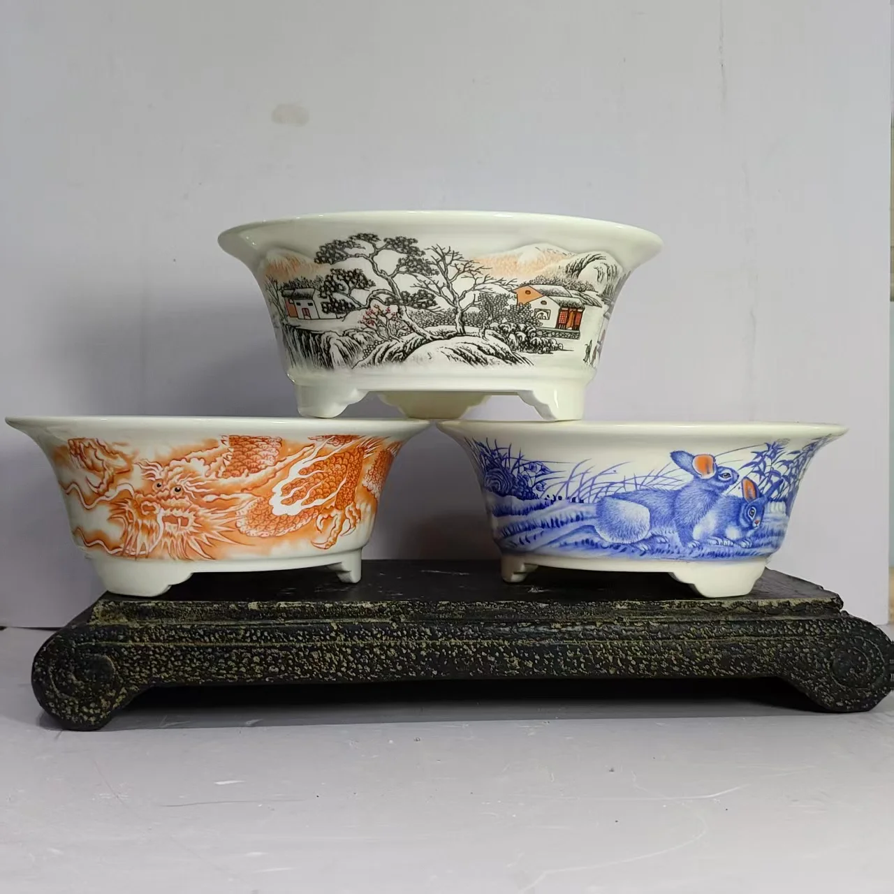 وعاء بونساي كلاسيكي غير مزج من ييشينغ كلاي مع تصميم أظافر #2