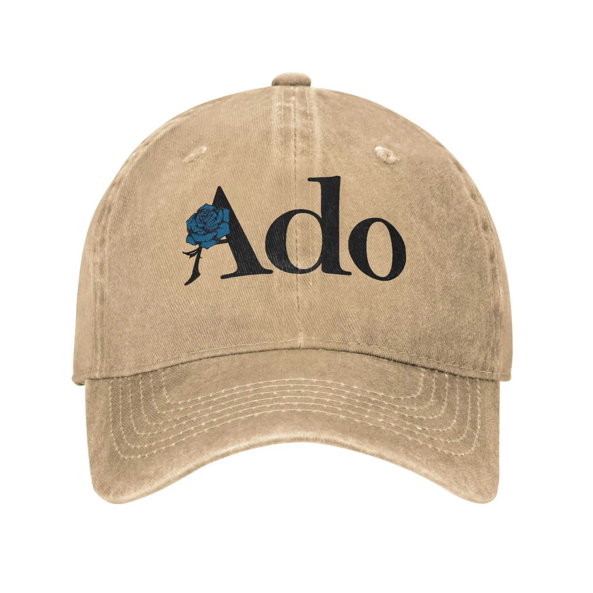 

Ado Text Blue Rose Logo Мужчины Женщины Бейсболка Потертые хлопковые кепки Шляпа Модная уличная неструктурированная мягкая шляпа Snapback