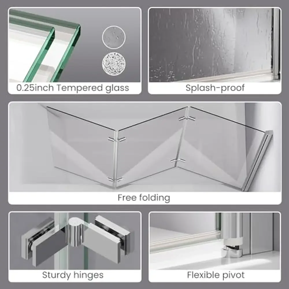 Frameless Glass Shower Door Pivot Trifold Screen 51.2