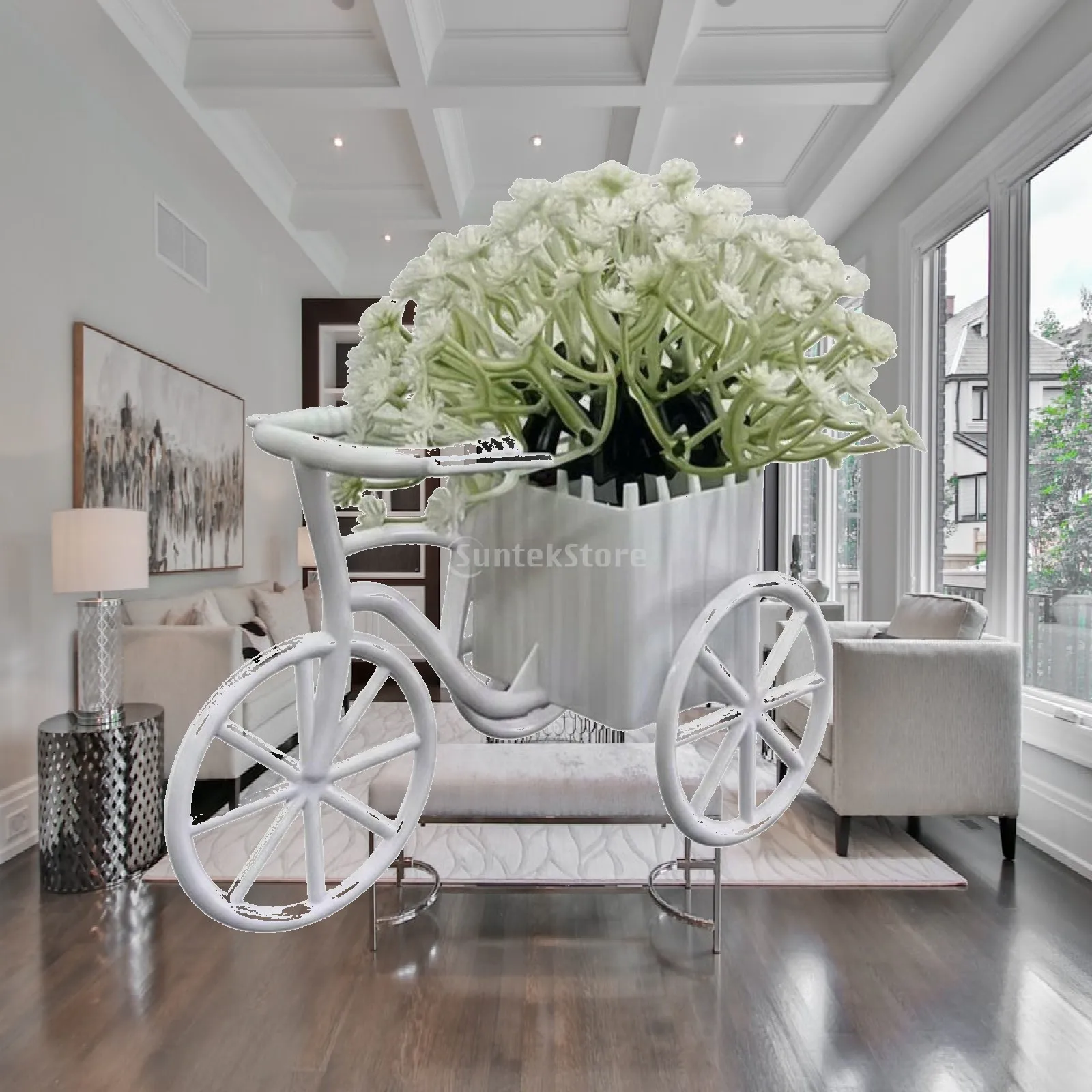 Decorative Floral Display Playful Mini Tricycle Faux Flower Arrangement for Living Room Table Decor