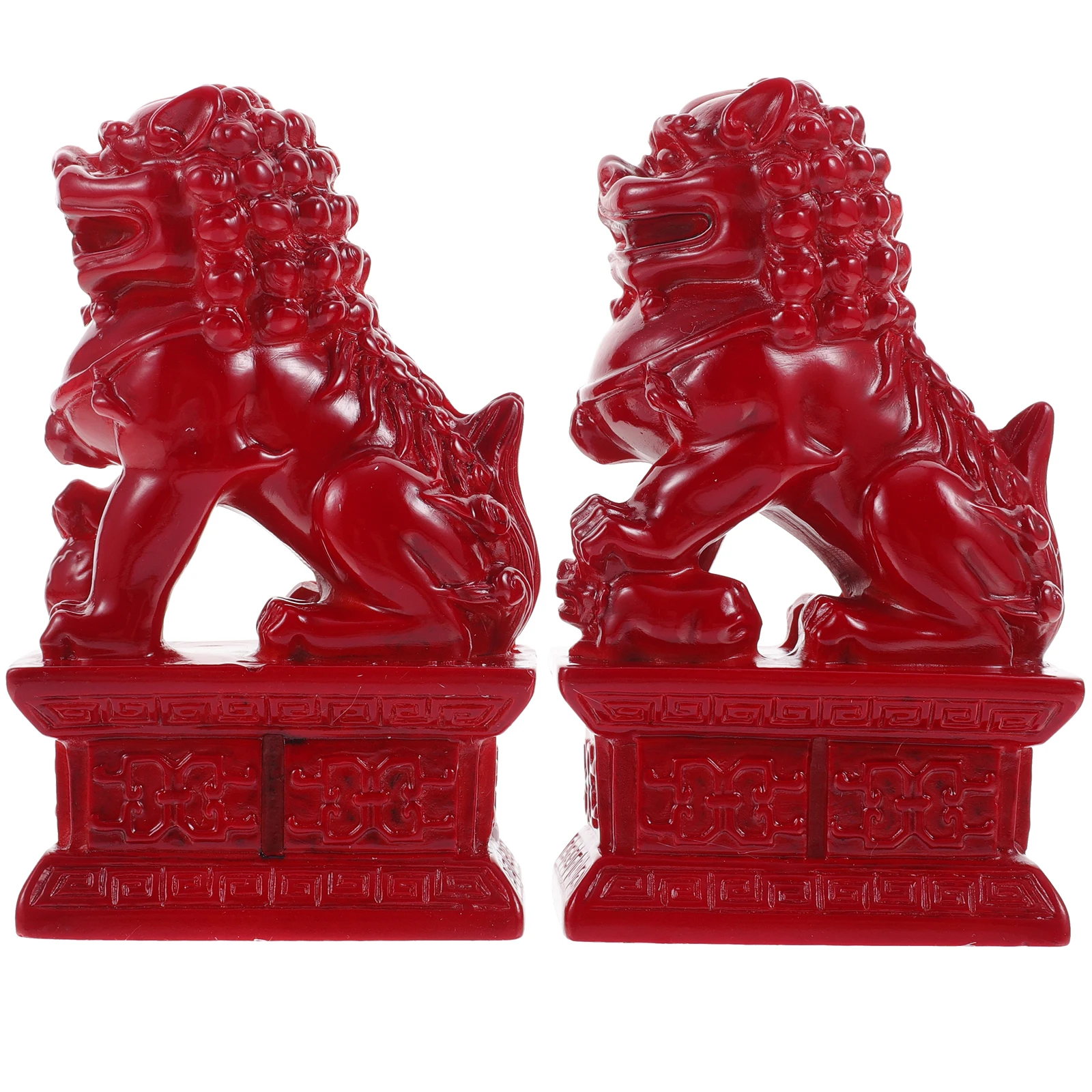 

1 Pair Red Sandalwood Lion Statues Mini Desktop Ornament For Home Office Decor Resin Lion Tabletop Decoration Gift