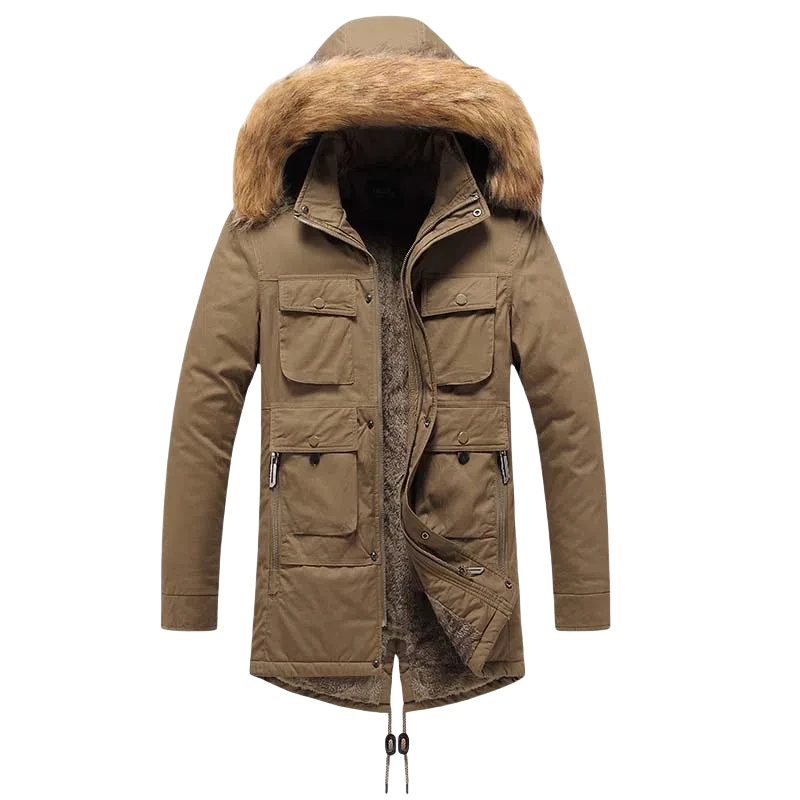 

Male Plus Velvet Cold-resistant Coat Men Parkas Jacket with Plush Cotton Male Thick Hooded Coat Men's Slim Fit Parkas Clothes