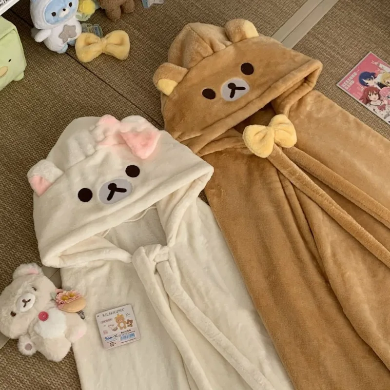 Rilakkuma Plush Shawl Cloak Air Conditioner Blanket Cute Bear Cartoon Autumn Winter Keep Warm Bath Towel Girl Kids Birthday Gift