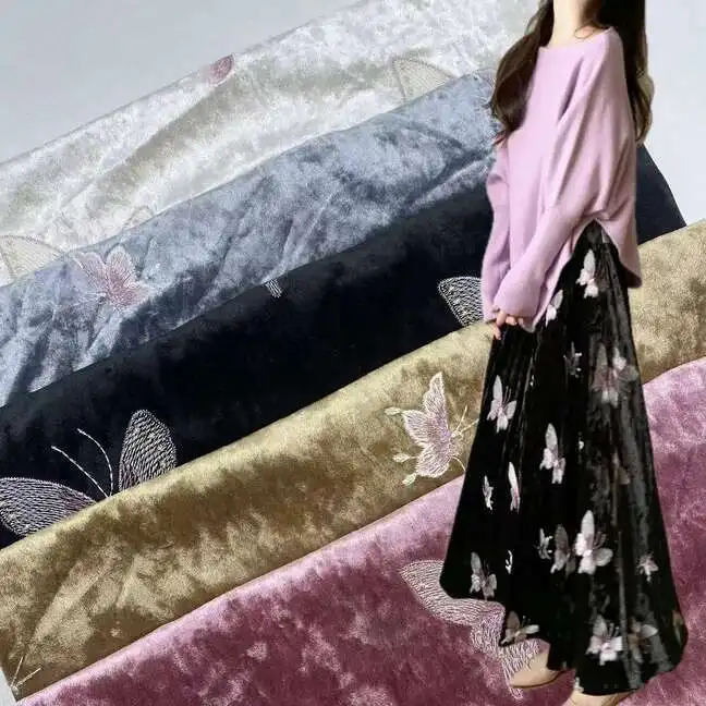 

Пальто-платье женское из золотистого бархата с вышивкой бабочек 3D, весенне-осеннее, из ткани