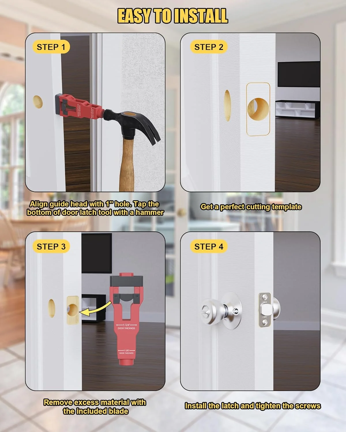 أداة نقر مزلاج الباب مجموعة تركيب مزلاج الباب الدقيقة للتسجيل والإزميل تناسب باب خشبي سميك 1-3/8 بوصة أو 1-3/4 بوصة #5