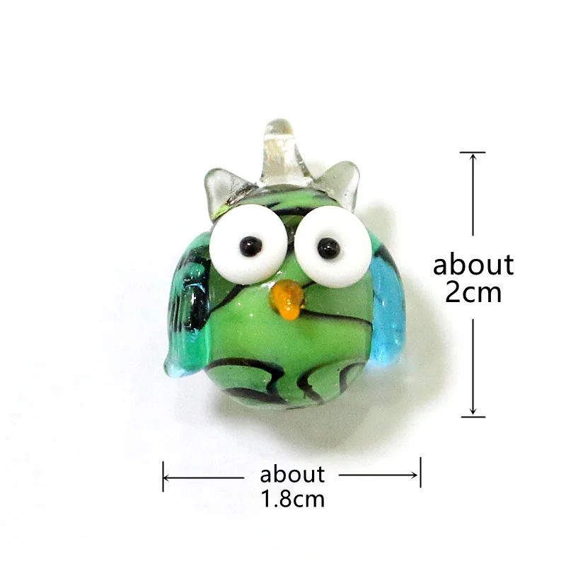 Mini Glass Owl Figurine Pendant Cute Birds Animal Charm Ornaments for Diy Jewelry Necklace Making Accessories or Halloween Decor