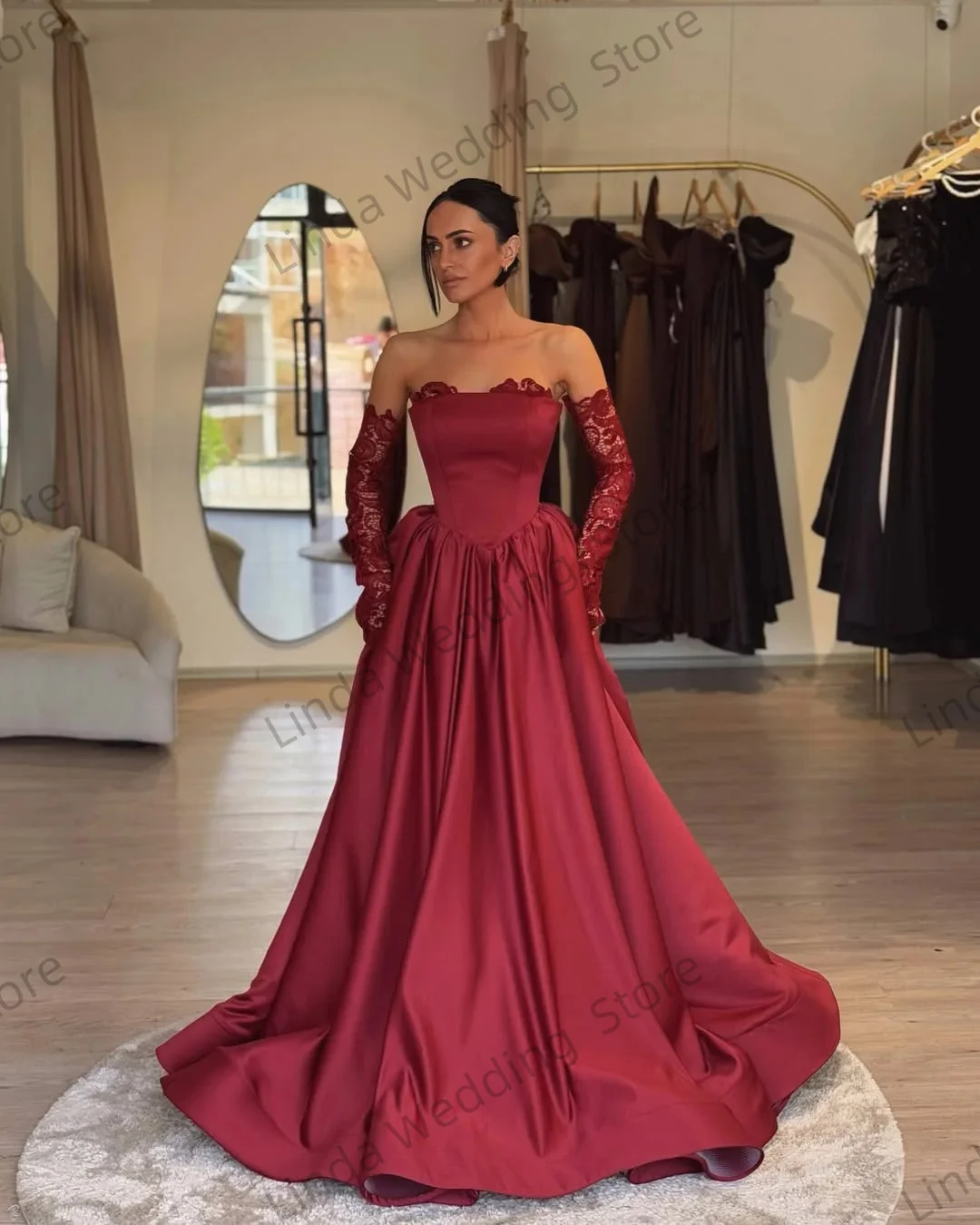 فساتين حفلة موسيقية حمراء على شكل حرف A للنساء من Linda على شكل قلب مكشكشة طويلة وصمة عار ثوب مسائي مخصص لحفلات أعياد الميلاد فيستدوس دي نوش