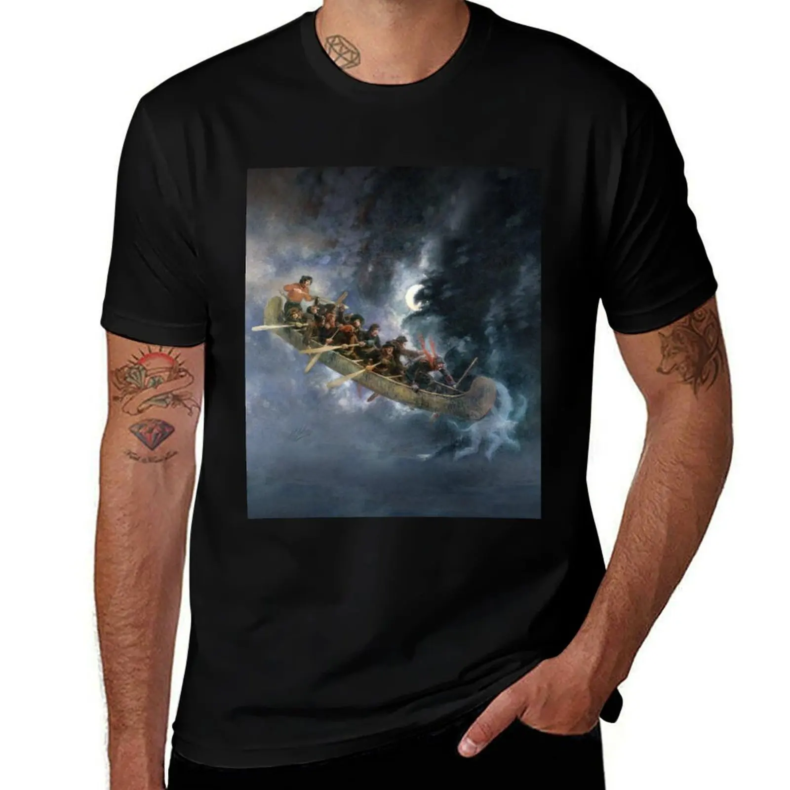 

La Chasse-galerie The Bewitched Canoe The Flying Canoe French-Canadian Quebec legend painting by Henri Julien HD HIGH QU T-Shirt