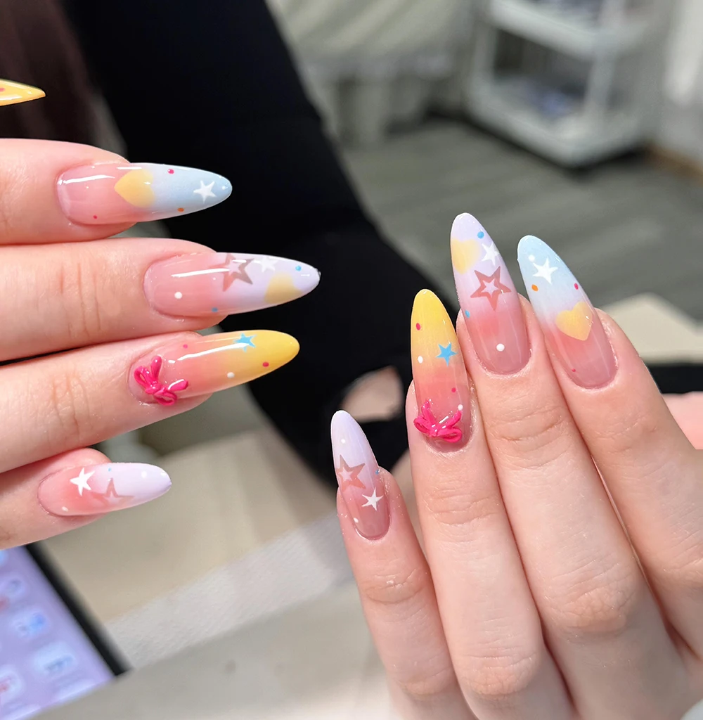 5D Embossed Nail Art Stickers Full Tips Candy Color Hollow Stars Love Hearts Bowknots Nails Decals Decorations For Manicures