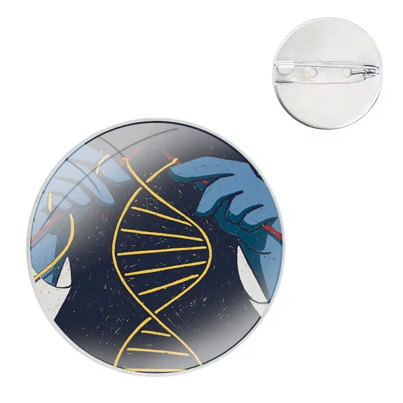 Broches de cúpula de vidrio de ciencia DNA química, alfileres de insignia lindos para ropa, accesorios para sombreros, solapa de camisa, bolso