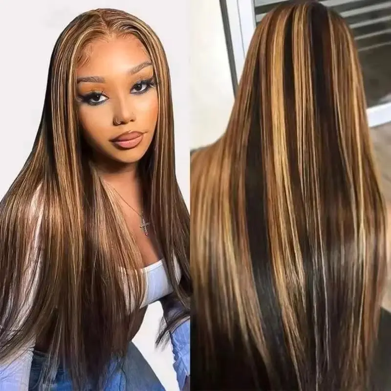 

P427 Highlight Bone Straight 13x4 HD Кружевные фронтальные парики Человеческие волосы Бразильский Ombre Медовый блондин Цветной парик человеческих волос для женщин