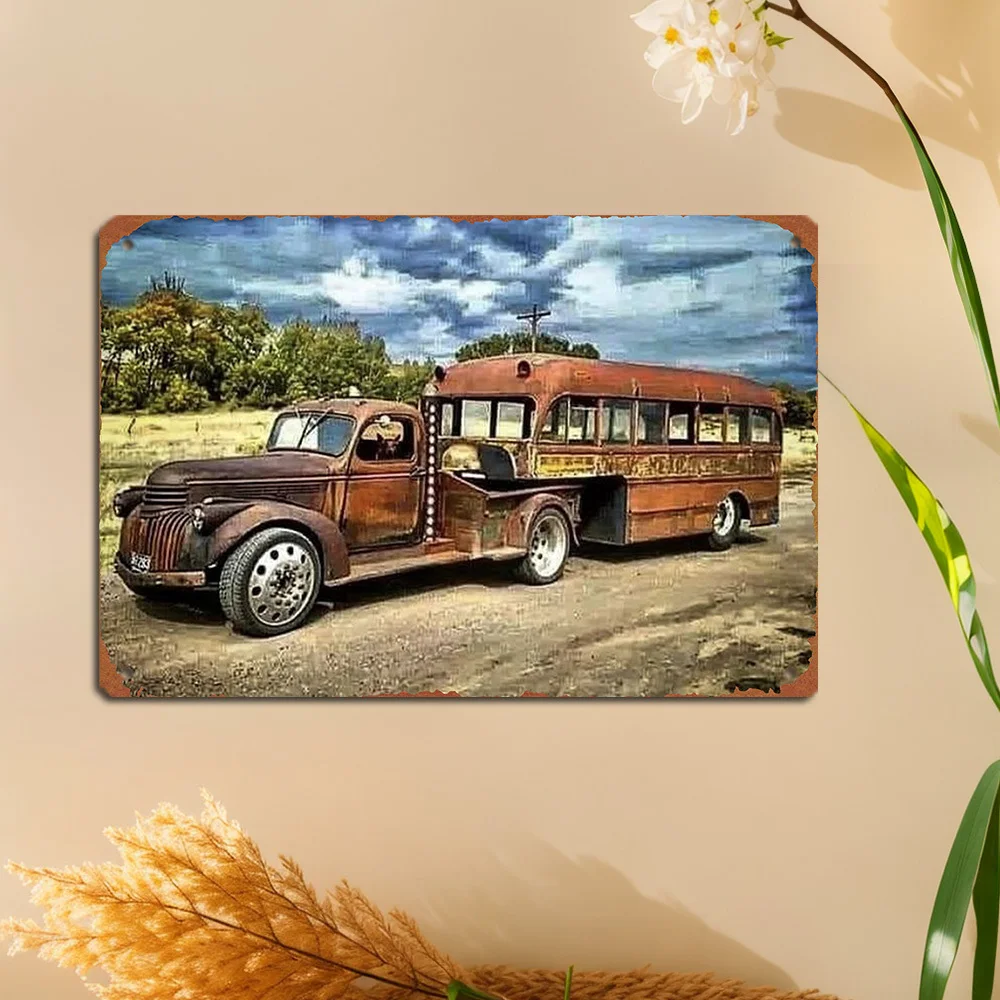 Rusty: letrero de metal con tema de colisión de camiones retro y antiguos tiempos, para entusiastas de los automóviles, patio adecuado, hogar, pub, cafetería, Ind
