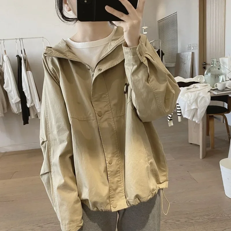 

Safari Style Jackets Women Hooded Design Korean Baggy Coats Casual Mujer Outwear Harajuku High Street Spring Fall Lady All-match