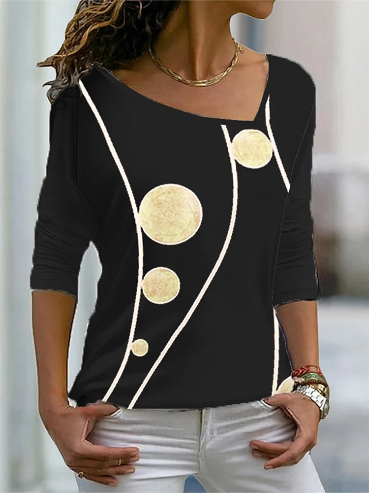 

Рубашка больших размеров с асимметричным воротником и длинными рукавами, топ с нерегулярным узором для женщин, весна-лето, новый модный топ