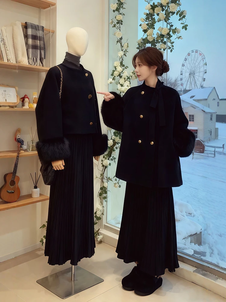 

Winter Faion plus Size Women's Coat And Skirt Set Luxury Fluffy Woolen Cloak High Waist Skirt Korean Sle Warmth Clot...