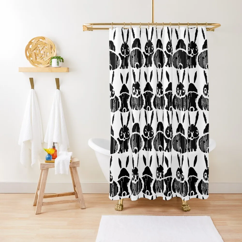 

Art Nouveau Black Bunny Pattern on White Background Shower Curtain Cover Bathroom Shower Set For Bathroom Curtain