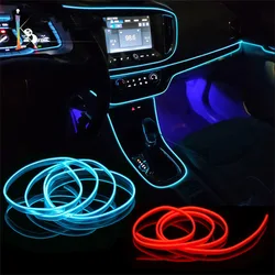 Decoração LED Faixa Interior do Carro, Luzes de Néon Flexíveis, Lâmpada Atmosfera, Luz Ambiente Auto Universal, 12V, 5m, 4m, 3m, 2m, 1m