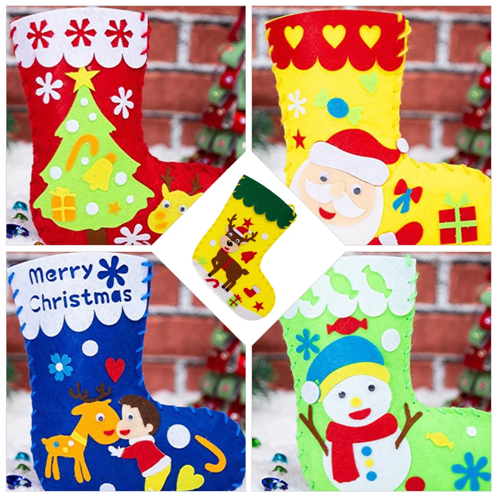 

10 Pcs Christmas Stockings Decorations Craft Sewing DIY Kit for Sock Material Kits Non-woven Crafts Handcraft