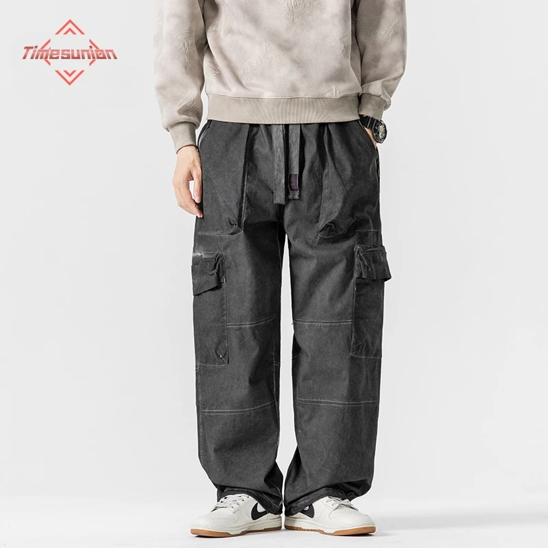 

Autumn Winter Thick Cargo Pants Men Vintage Big Pocket Wear-Resistant Baggy Pants Fashions Black Joggers Male Casual Trousers