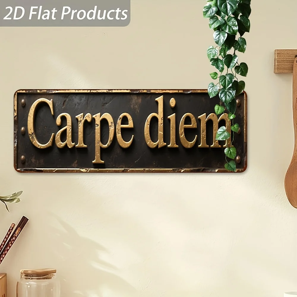 Plaque en bois vintage 2D plate, 1 pièce, style français « Carpe Diem » - 12,7 x 40,64 cm, décoration murale rustique pour la maison, le porche, le bar, le garage - Durable