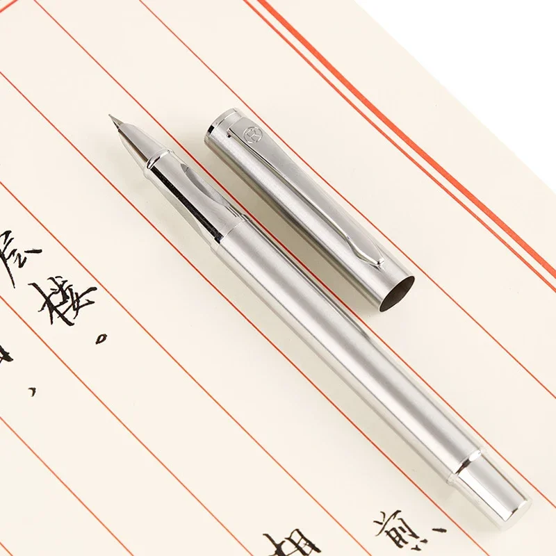 High Quality Fashion Silver Art Fountain Pens 0.8/1.3mm Curved Nib Students Calligraphy Writing Tools School Office Stationery