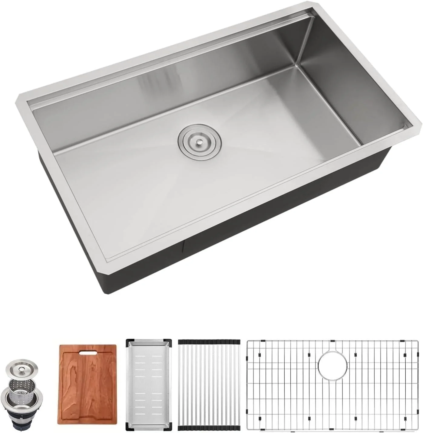 

32x19 INCH Handmade 304 Stainless Steel Single Bowl Undermount Kitchen Sink Durable 16 Gauge Stainless Steel Construction