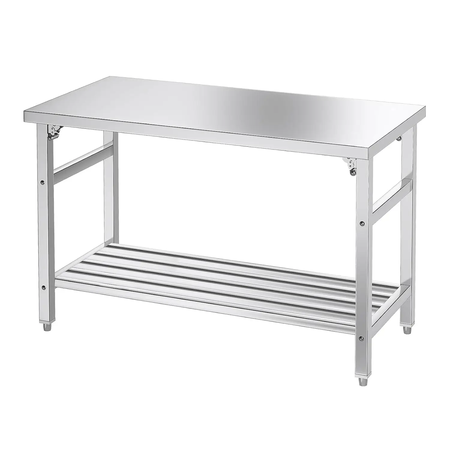 

Commercial Foldable Heavy Duty Stainless Steel Table, 48 x 24 Inches Metal Prep & Work Desk with Adjustable UnderShelf and Feet