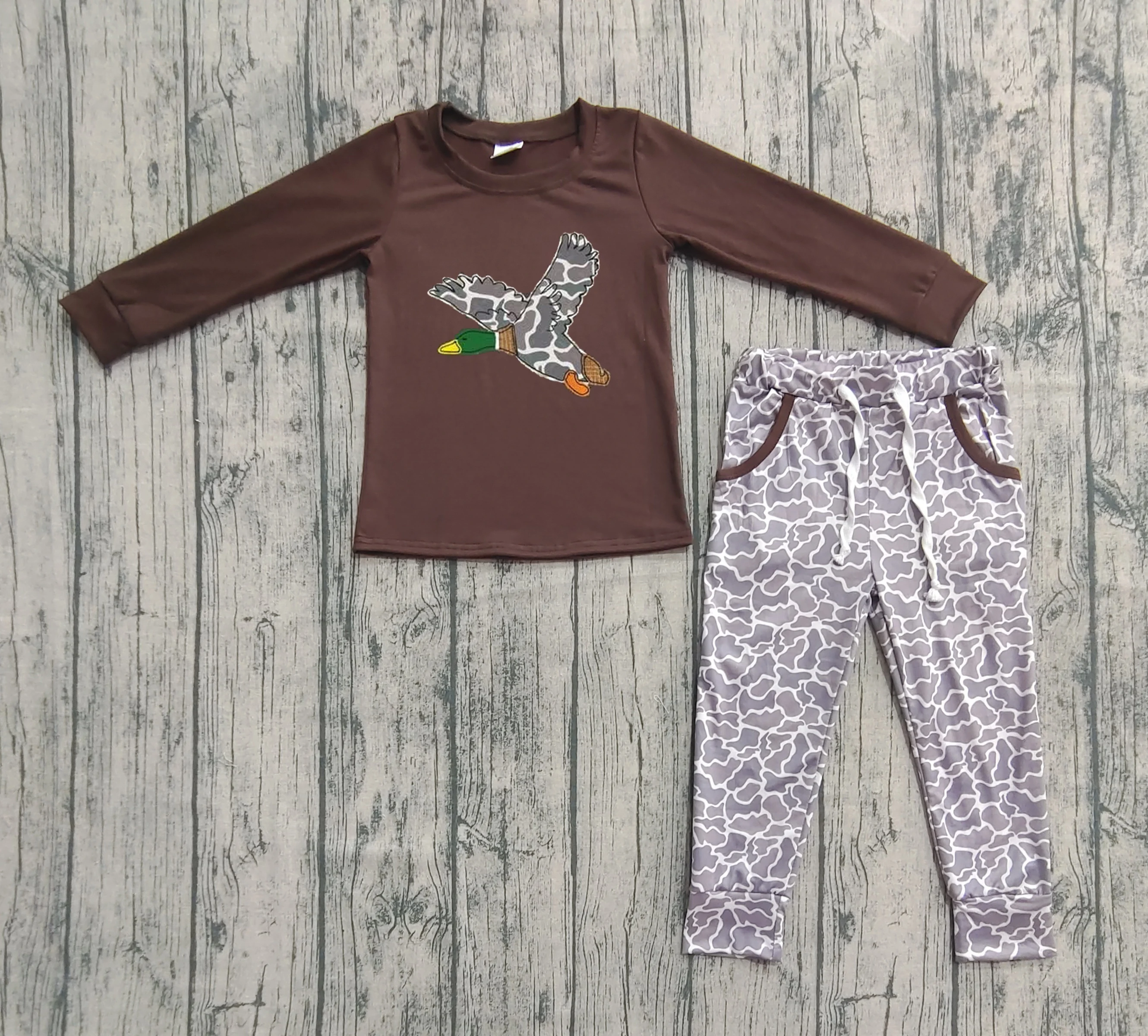 7.06 BLP1123 Presale Kids Boys Outfit Long Sleeve Embroidery Print Top With Pants Set Children Fall Clothes