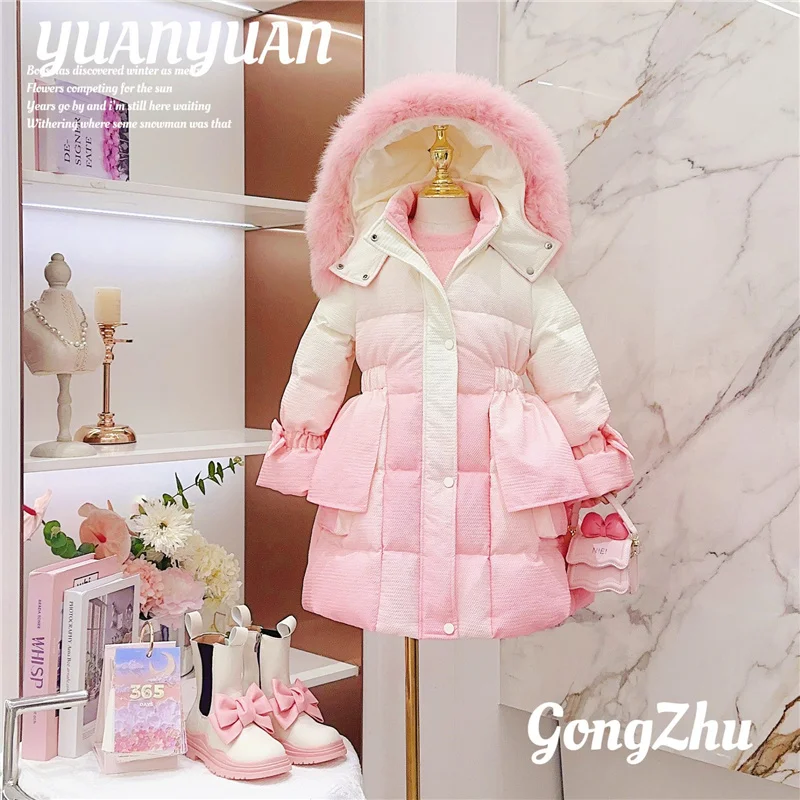 Girls Padded Cotton Clothes Coat Winter Children Thick Plus Velvet Long Jacket Teen Hooded Warm Down Outerwear Kids Parkas 5-12Y