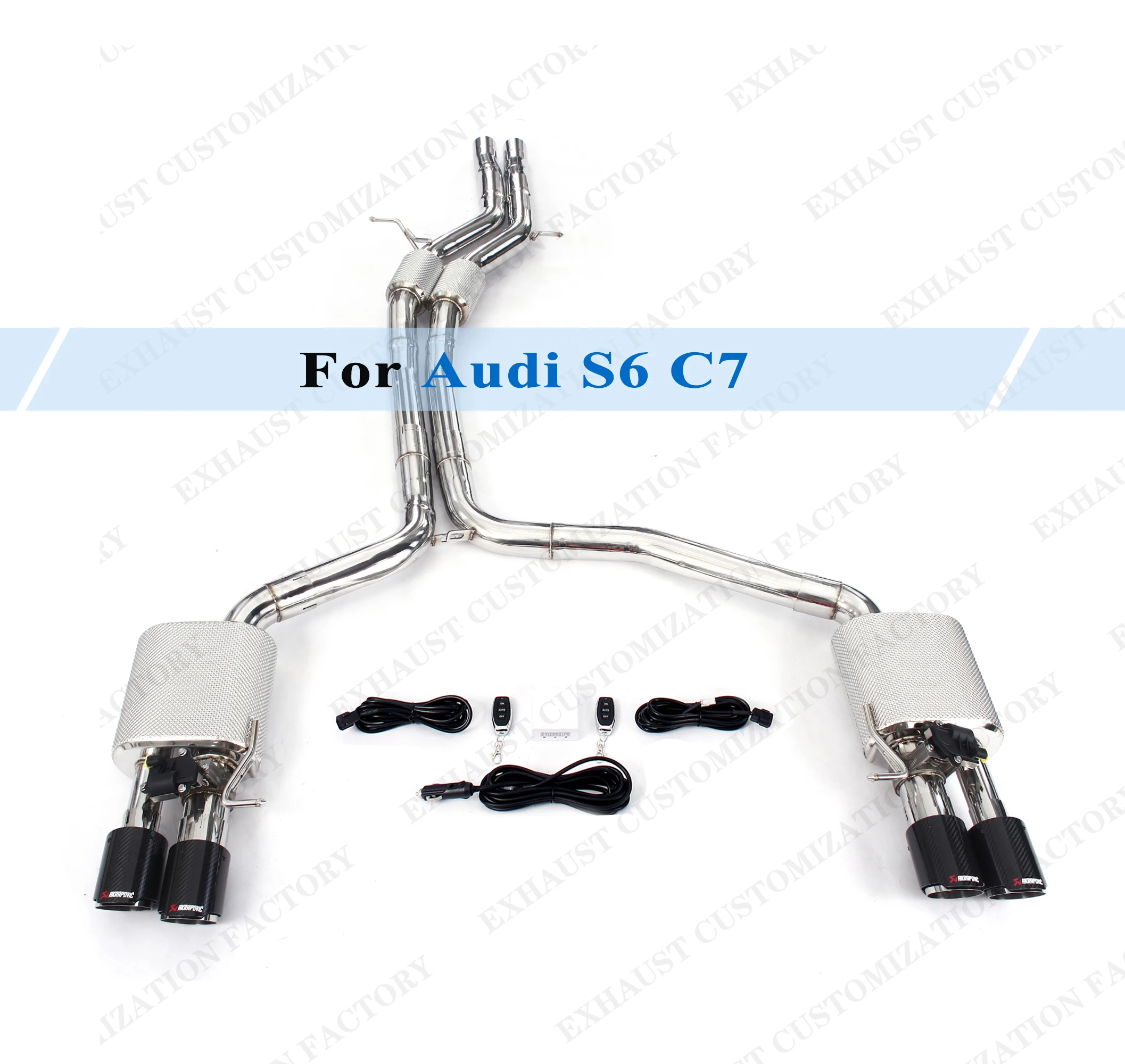 

For Audi S6 C7 4.0T Polished Exahust System Performance Valved Muffler Heat Shield Electric Vacuum Valve Remote Control