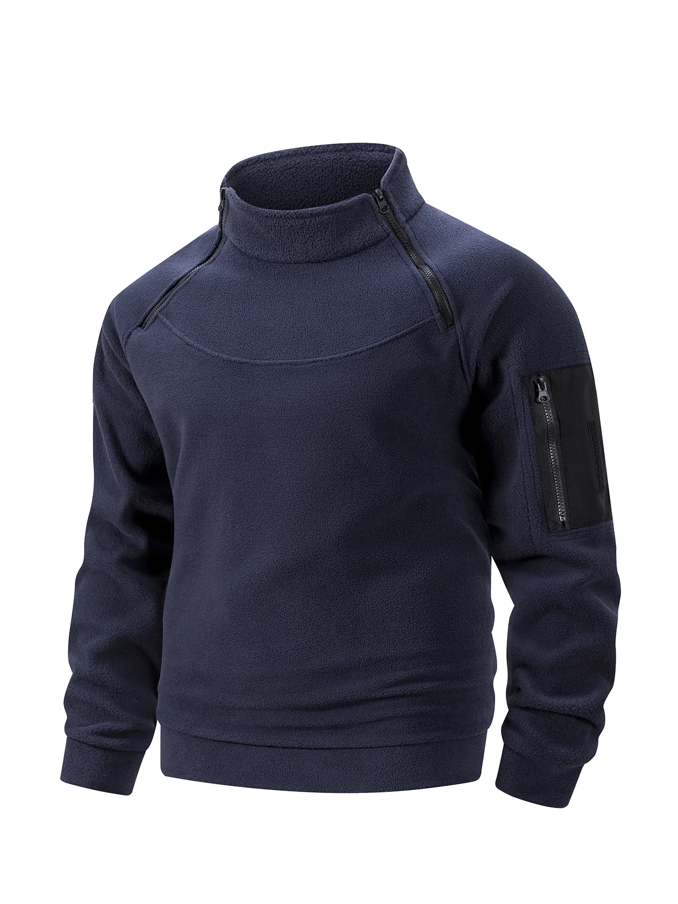 Pulôver tático de lã masculino ao ar livre quente zíper em pé pescoço mangas compridas moletom casual streetwear roupas masculinas