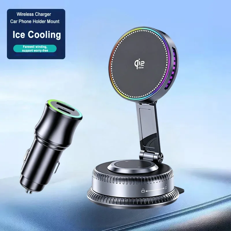 Qi2 Ice Cooling RGB Magnetisches Kabelloses Autoladegerät mit Schnellladefunktion und Kühlkörper für Magsafe iPhone 12-16 Telefonhalterung – Detail 1
