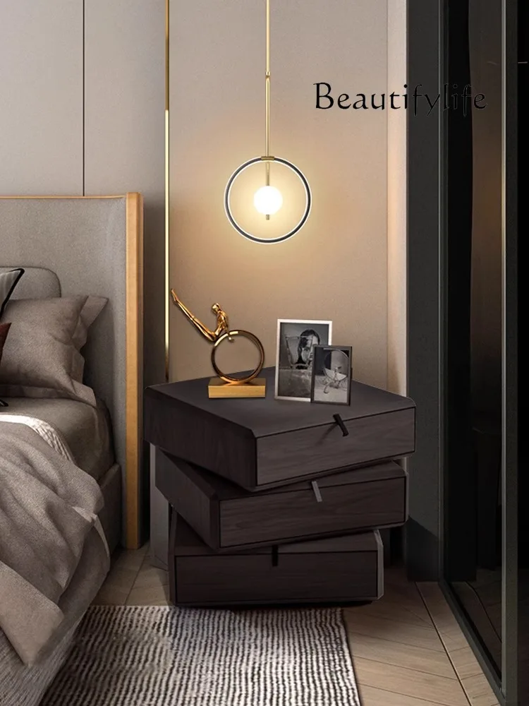 

Italian minimalist solid wood smoke color rotating bedside table modern high-end design storage side cabinet