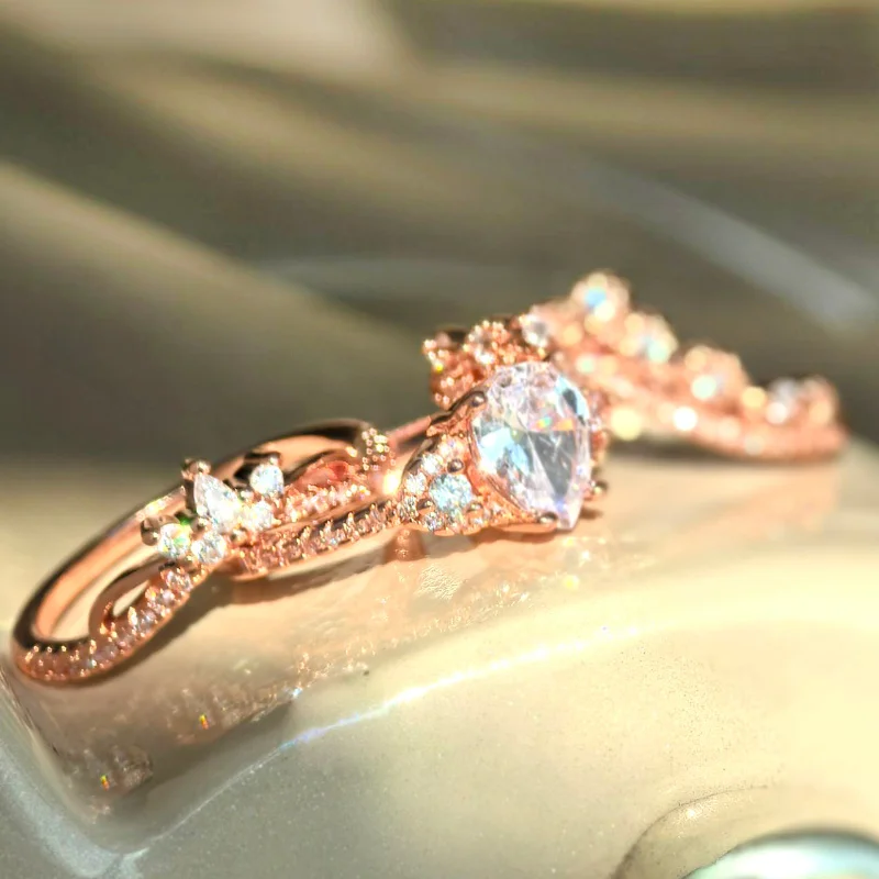 3 Pieces/Set Crown Droplet Synthetic Zirconia Ring Wedding Engagement Commitment Ring Anniversary Ring Women's Elegant and Delicate Birthday Ring Valentine's Day Gift
