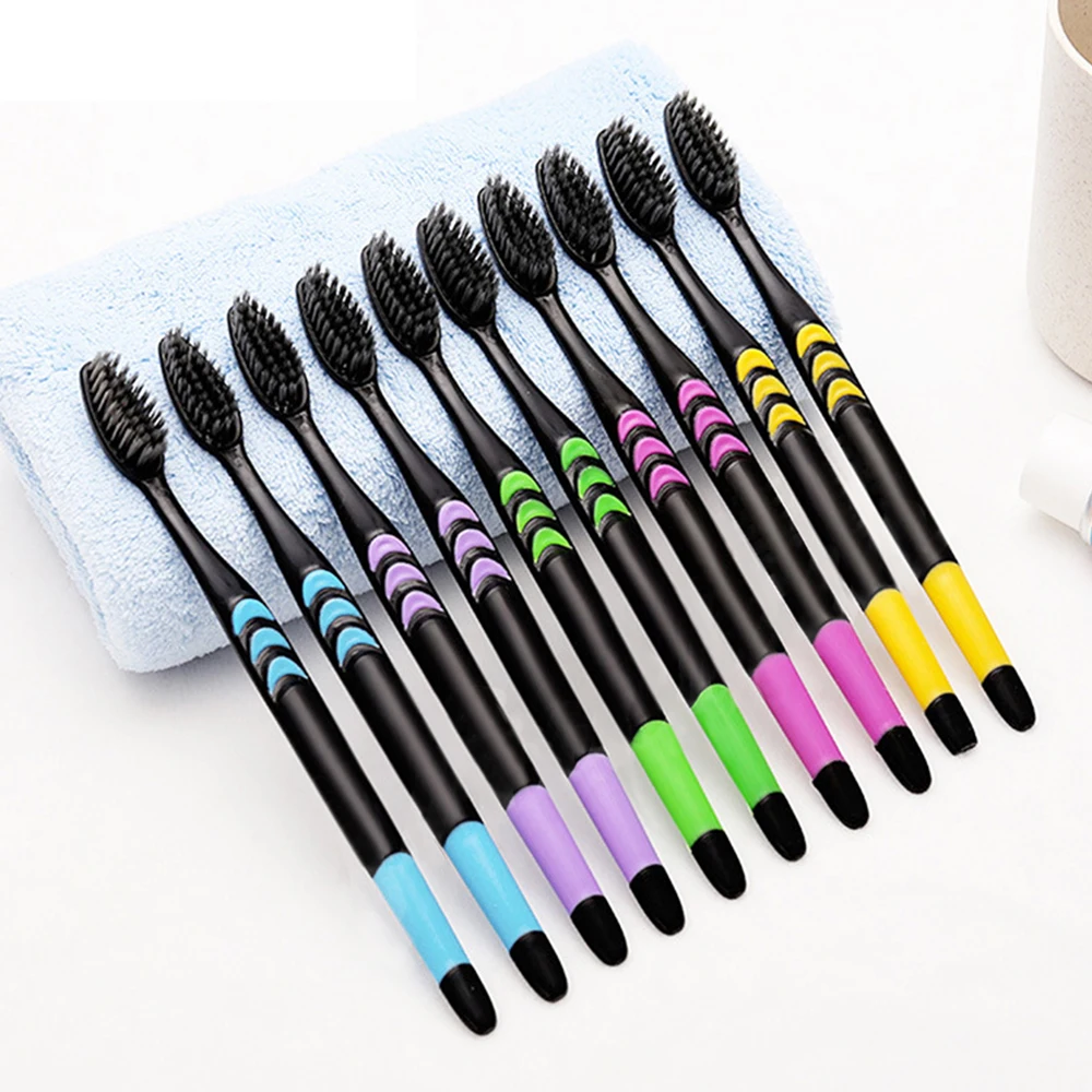10 Pieces Packed Deep Cleaning Soft Bristle Bamboo Charcoal Black Hair Ultra-Fine Beauty Health Toothbrush  Oral Cleaning