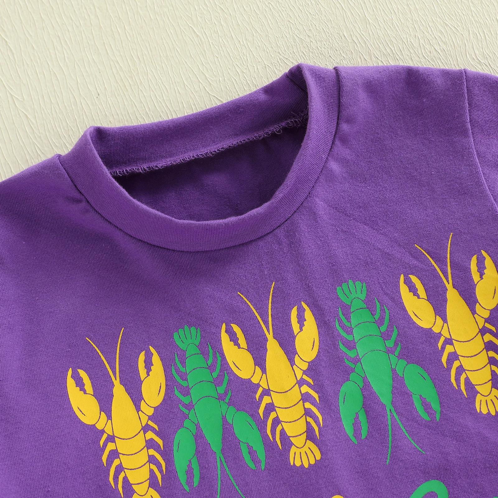 الأطفال طفلة Mardigras جراد البحر إلكتروني طباعة ملابس رسمية طفل القطن تي شيرتات قصيرة الاكمام مخطط مضيئة السراويل 2 قطعة مجموعة