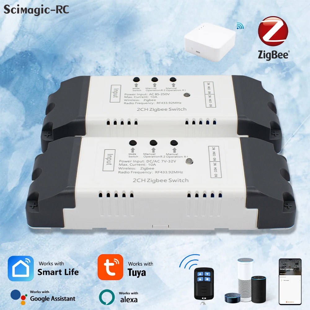 Zigbee Dry Contact Tuya Smart Switch 1/2CH Garage Door Opener Din Rail Relay Board Module  RF 433 Relay 12V 24V 230V Alexa