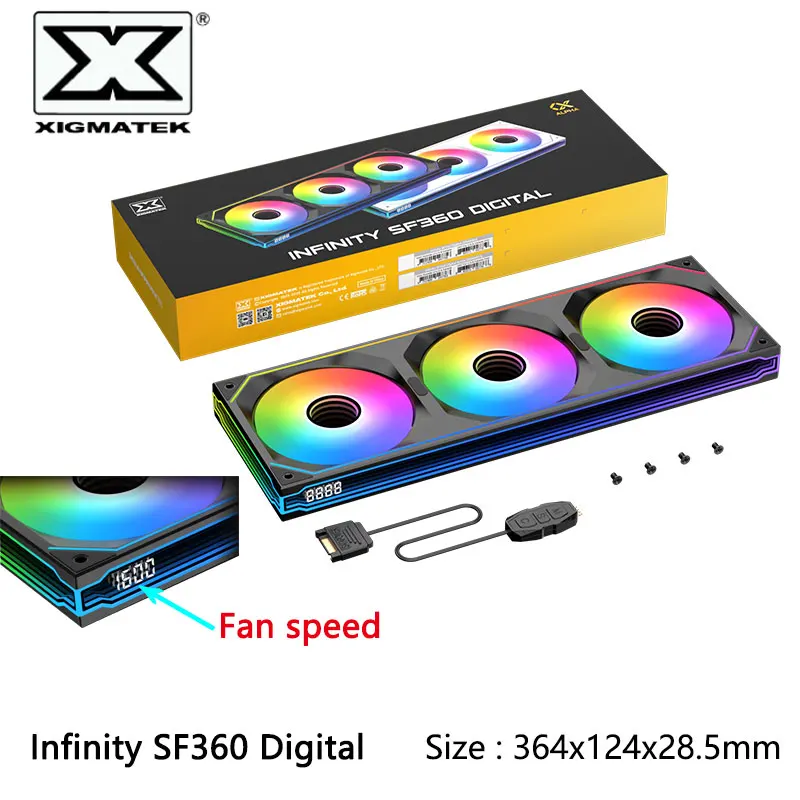 

XIGMATEK Infinity SF360 Цифровой встроенный вентилятор ARGB, бесконечное зеркало с цифровым дисплеем/дисплей скорости вентилятора/в комплексном с контроллером вентилятора