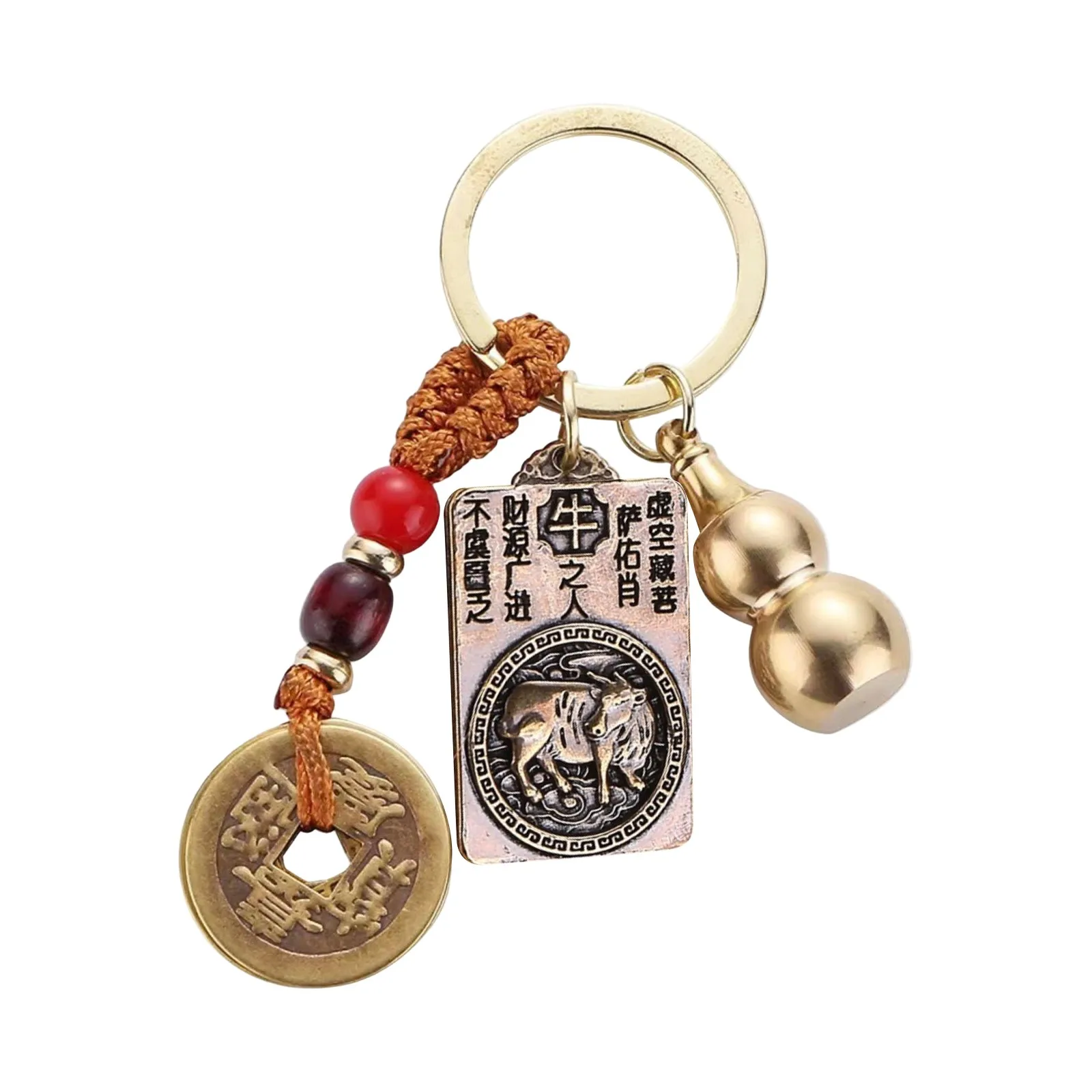 فنغشوي سلسلة مفاتيح مربع بوذا carde خمسة الأباطرة المال المفاتيح القرع قلادة النحاس النقي زودياك سيارة حلقة رئيسية هدية #3