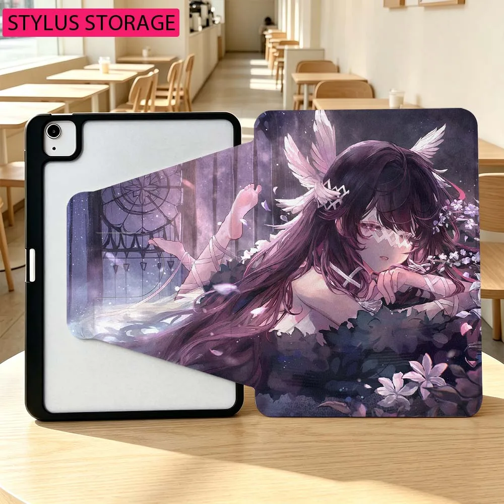 Anime Girl Fox Mask For Samsung Galaxy Tab A7 A8 A9 A11 S6 S7 S8 S9 S10 S11 FE Plus 360° Rotation Pen slot Tablet Case