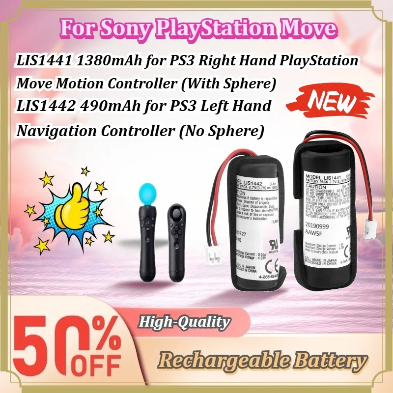 New LIS1441 1380mAh LIS1442 490mAh Navigation & PlayStation Move Motion Controller Battery for Sony PlayStation Move for PS3