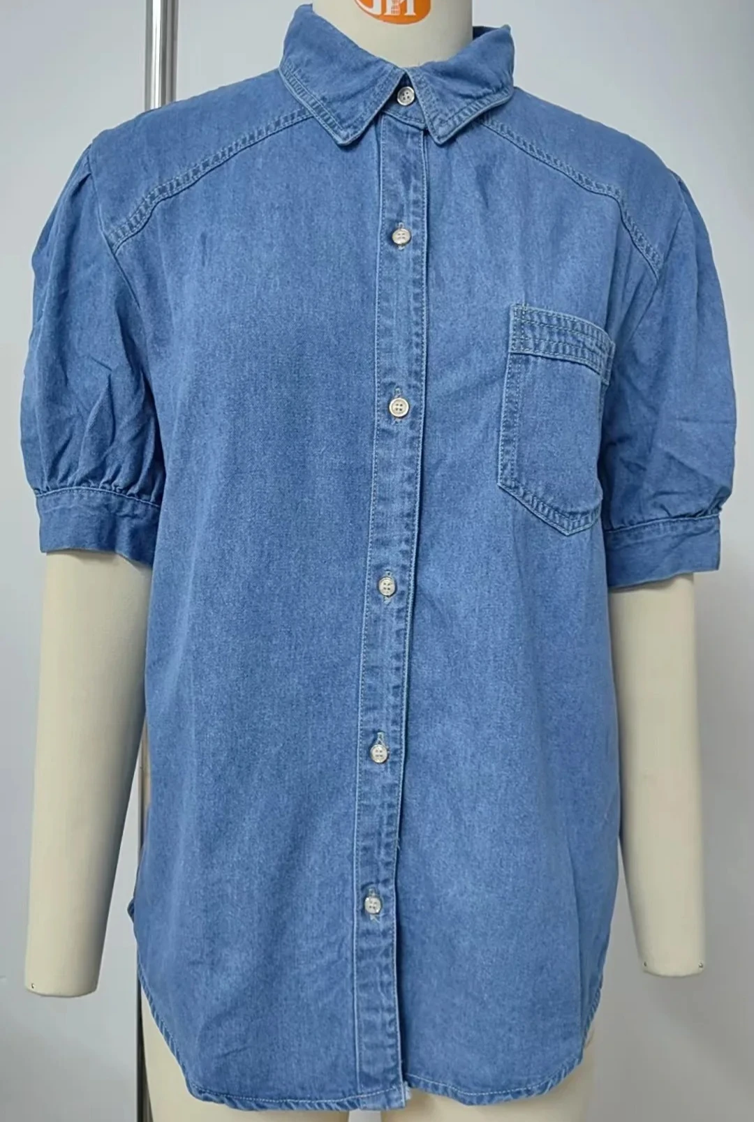 

2026 Denim Shirts for Women Washed Blouse Outerwear Princess Sleeve Pocket Single Breasted Jackets Streetwear Y2k Overshirt