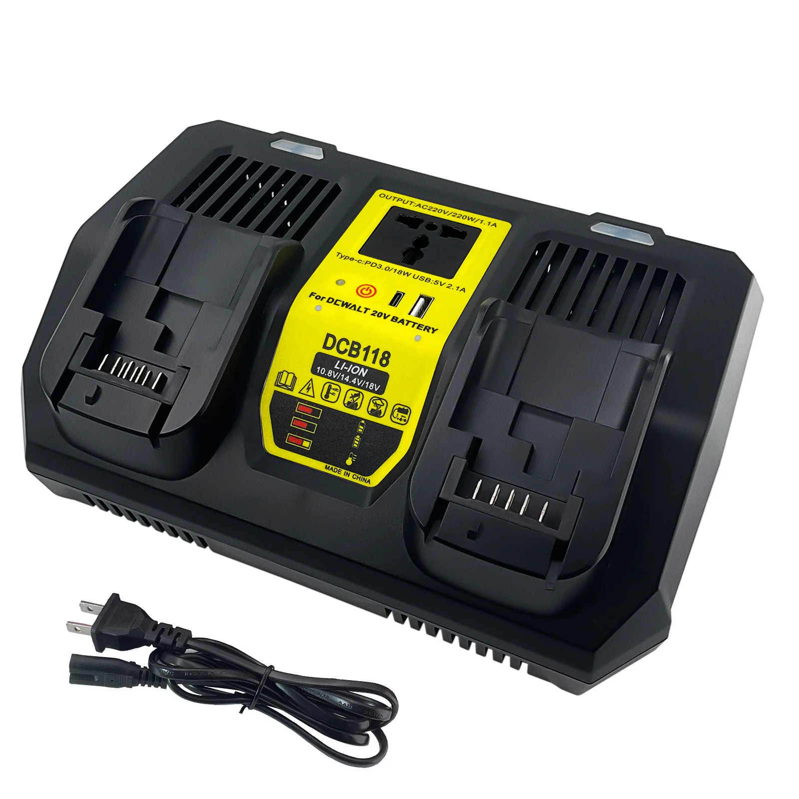 VICTPOWER 2Slots 10.8v-20v Replacement lithum battery Charger for D-W DCB118 220W Inverter with Cordless Drill DCB200